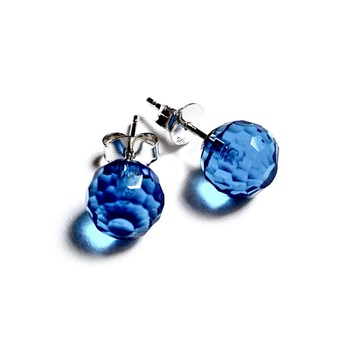 Boucles d'Oreille Arg.925 rhodié boule  facetté en oxyde de zirconium bleu royal