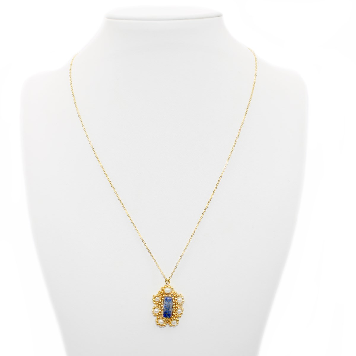 Collier avec pendentif tissé mains - Perles  miyuki et lapis-lazuli-Doré à l'or fin - vue 2