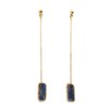 Boucles d'oreilles pendante perles tissées mains Lapis-lazuli -Doré à l'or fin - vue V1