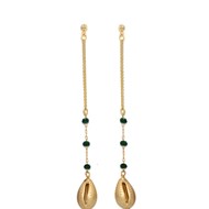 Boucles d'oreilles pendante chaîne perle de crystal  cauri- Doré à l'or fin