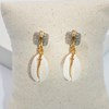 Boucles  d'oreilles perles labradorite et cauris- Gold filled - vue V2