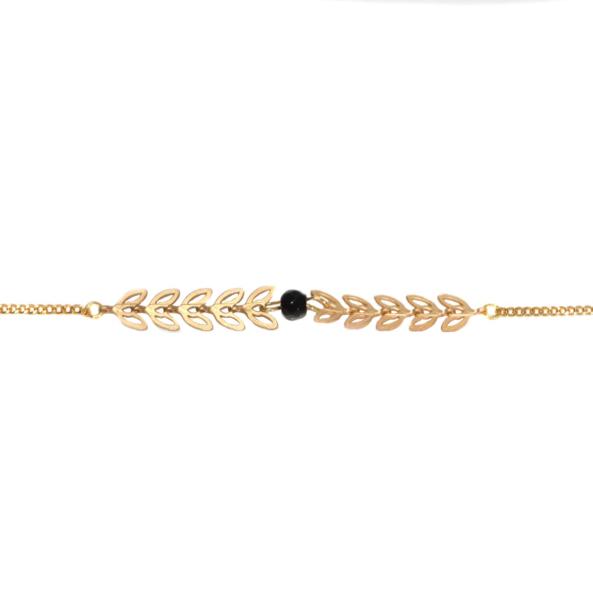 Bracelet feuilles de laurier perle d'onyx - Doré à l 'or fin