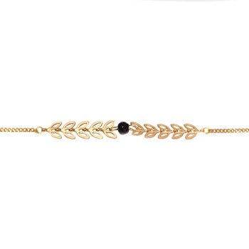 Bracelet feuilles de laurier perle d'onyx - Doré à l 'or fin