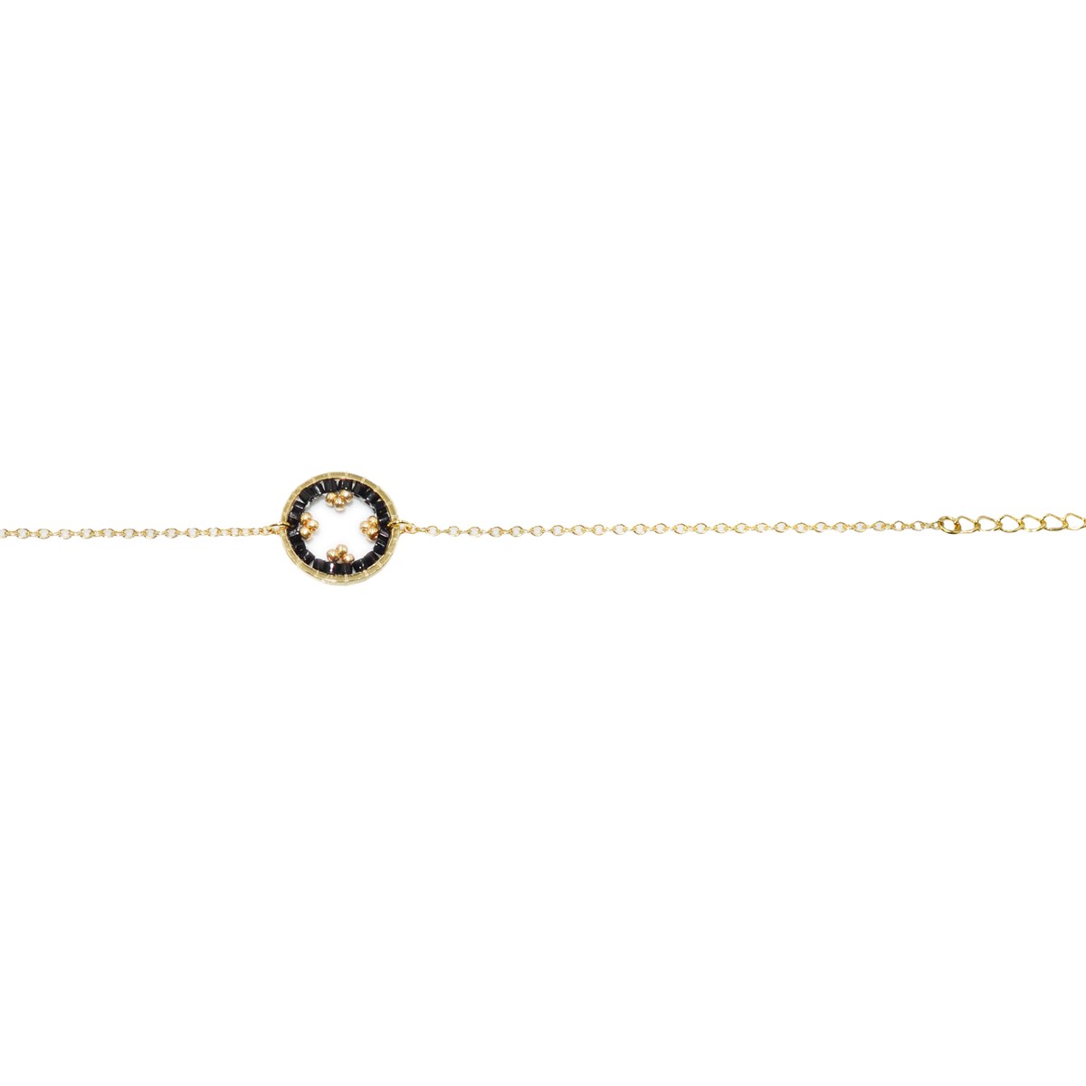 Bracelet  avec anneau tissé de perles miyuki noir- Doré à l'or fin - vue 2