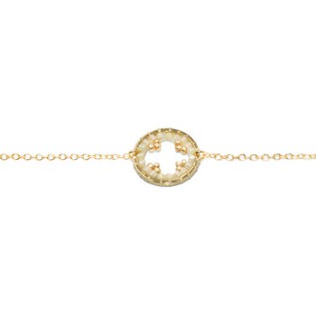 Bracelet  avec anneau tissé de perles miyuki blanc -Doré à l'or fin