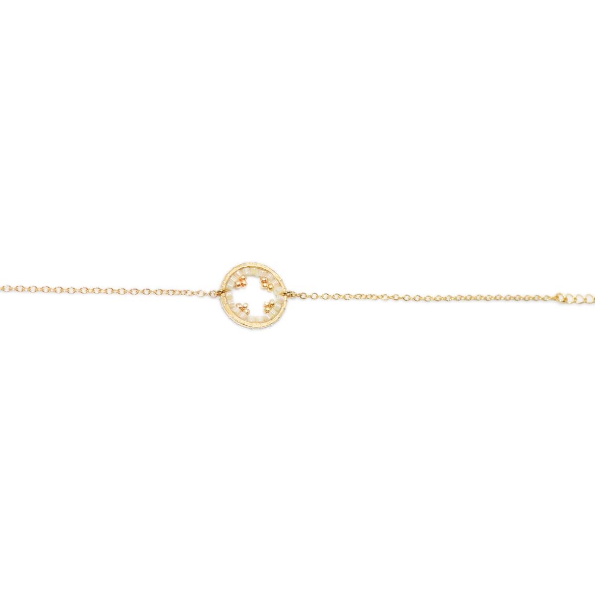 Bracelet  avec anneau tissé de perles miyuki blanc -Doré à l'or fin - vue 2
