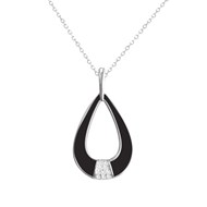 Collier goutte en argent rhodié avec émail noir