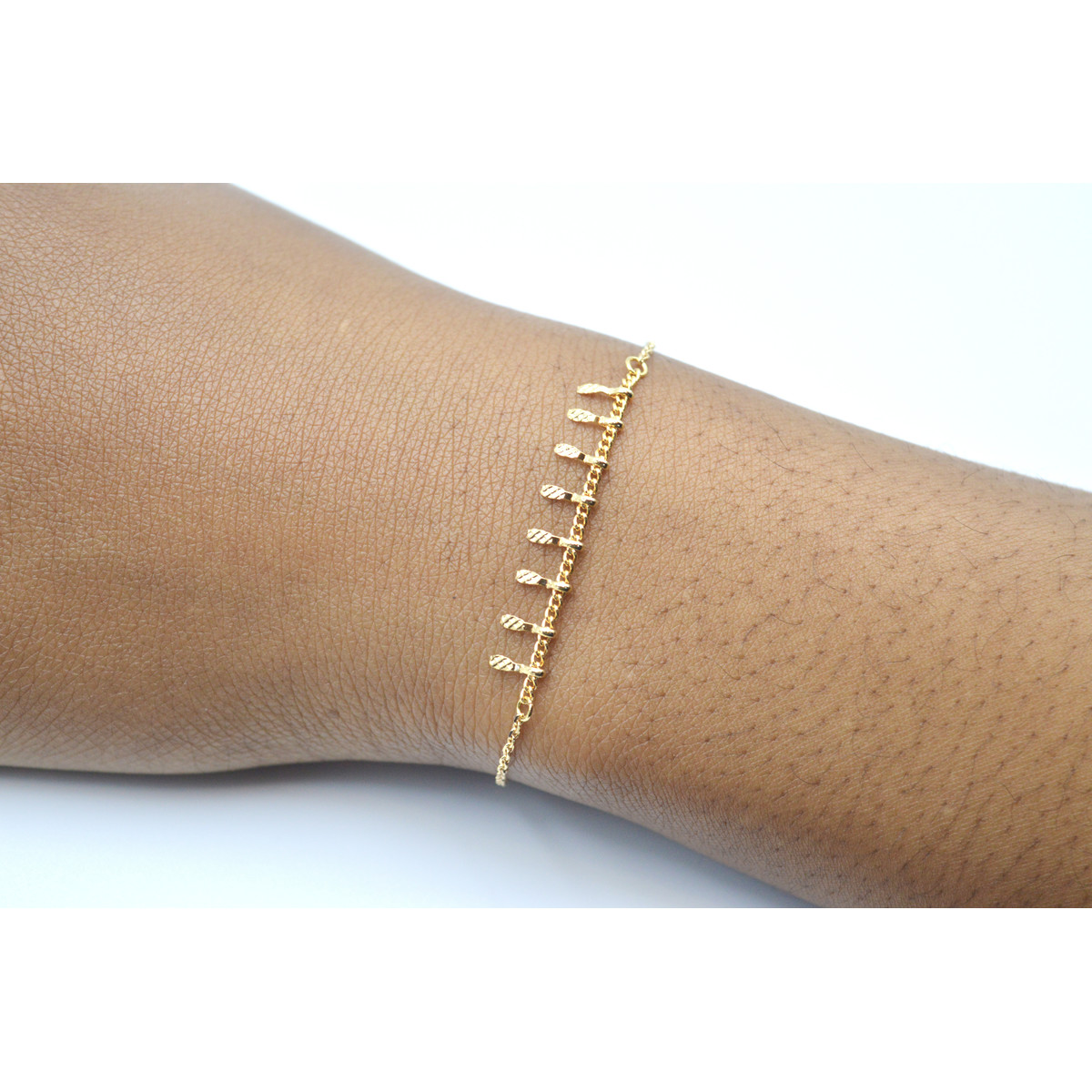 Bracelet minimaliste chaîne fine  multi- pampilles rondes - Plaqué or - vue 3