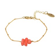 Bracelet Chaîne fine multi boules perles de corail baton - Plaqué or