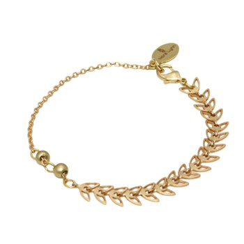 Bracelet minimaliste  chaine laurier et perles  Doré à l'or fin  mat