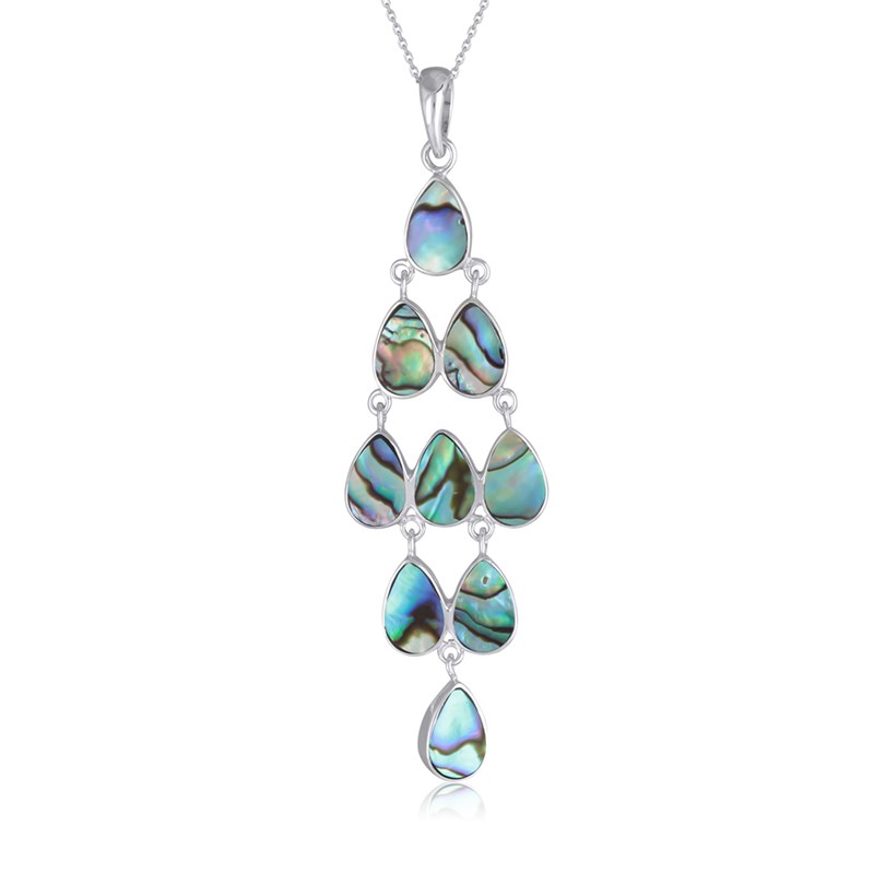 Pendentif Chandelier gouttes de nacre abalone serties d'argent