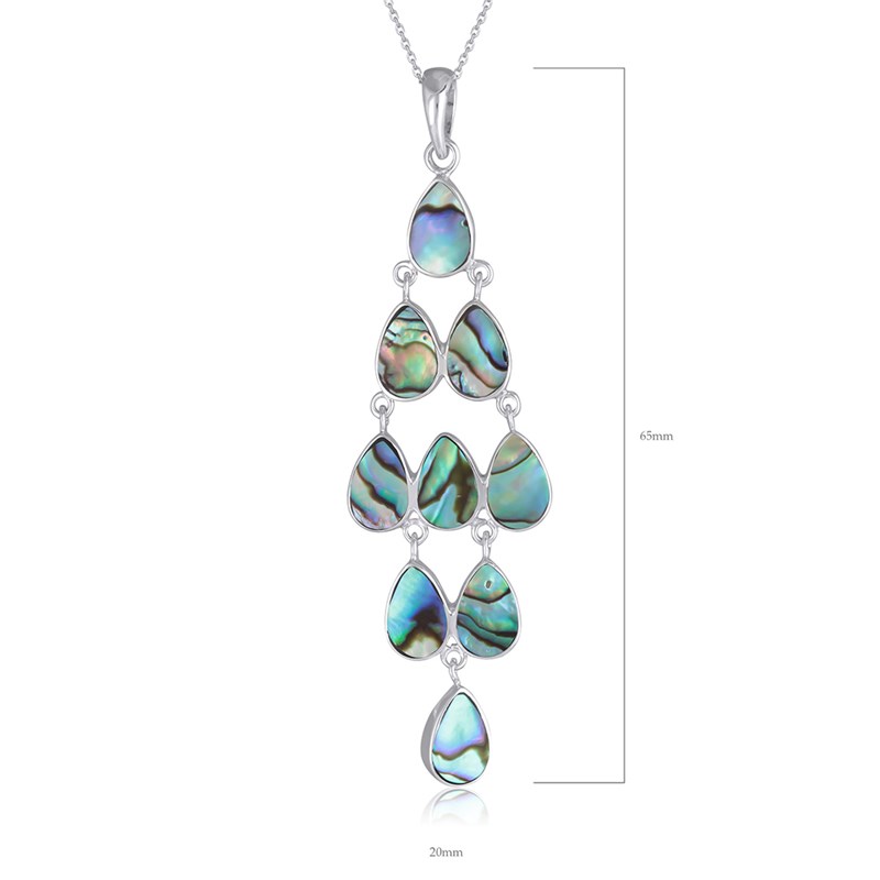 Pendentif Chandelier gouttes de nacre abalone serties d'argent - vue 5