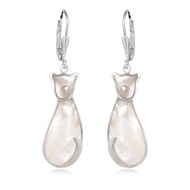 Boucles d'Oreille Chat Nacre Blanche Sertie Argent 925