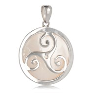 Pendentif nacre Blanche Triskell forme ronde et argent 925-000