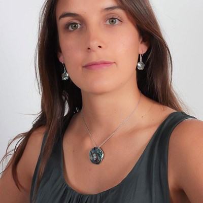 Pendentif-Broche Nacre abalone forme Fleur rosace et argent 925-000 - vue V2