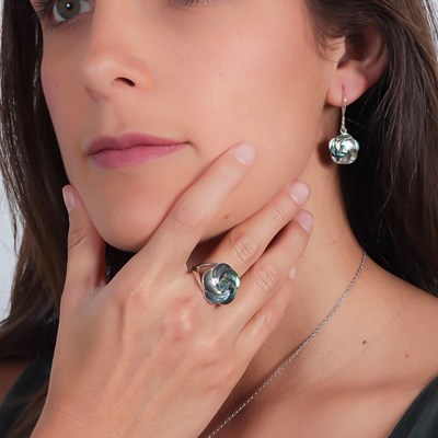 Pendentif-Broche Nacre abalone forme Fleur rosace et argent 925-000 - vue V3