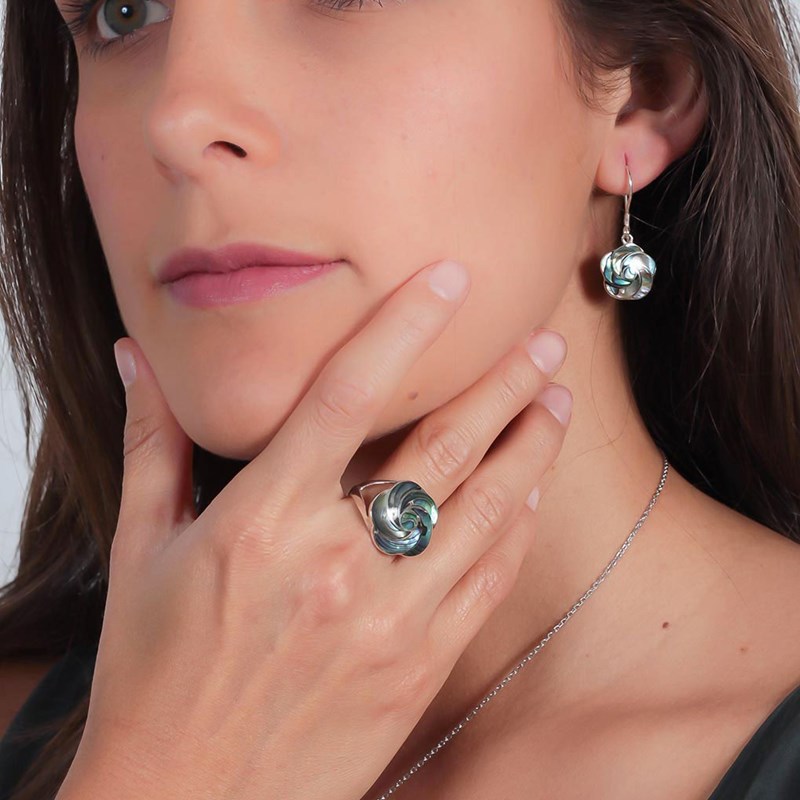 Pendentif-Broche Nacre abalone forme Fleur rosace et argent 925-000 - vue V3