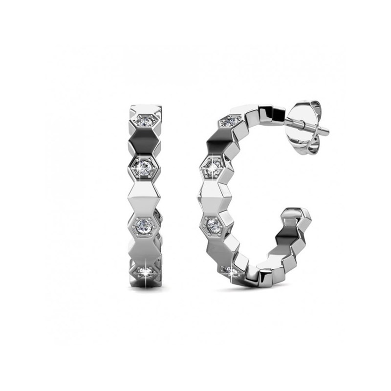 Boucles d'oreilles Curved - Argenté et Cristal