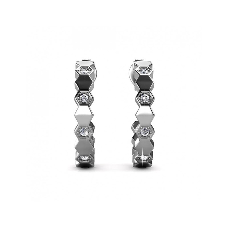 Boucles d'oreilles Curved - Argenté et Cristal - vue 3