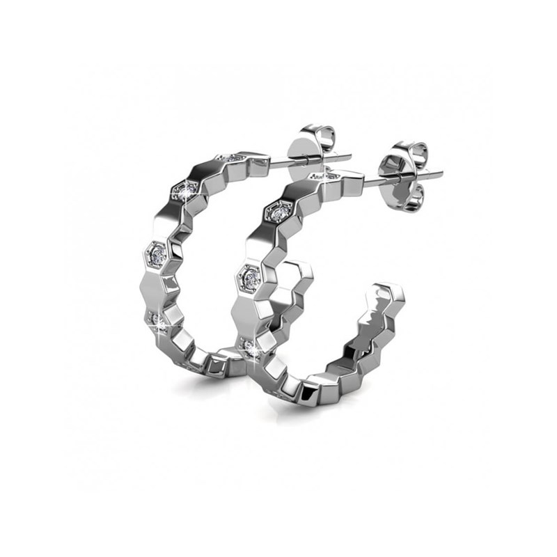 Boucles d'oreilles Curved - Argenté et Cristal - vue 4