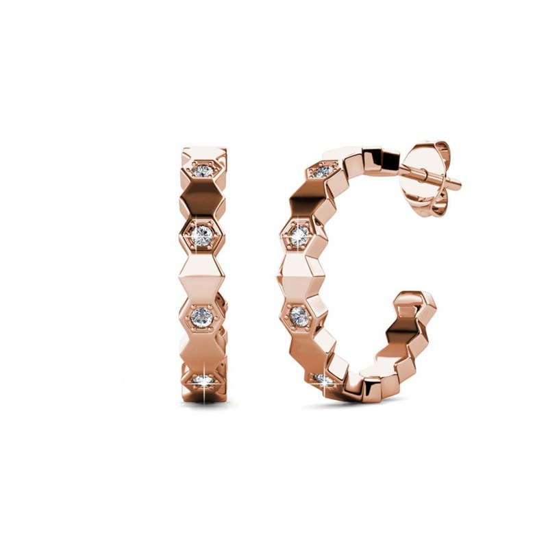 Boucles d'oreilles Curved - Or Rosé et Cristal