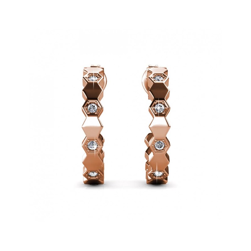 Boucles d'oreilles Curved - Or Rosé et Cristal - vue 3