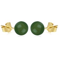 Boucles d'oreille plaqué or boule agate verte 8MM