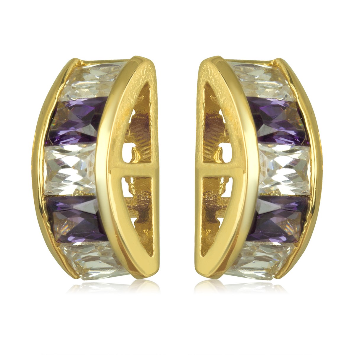 Boucles d'oreille plaqué or amethyste cubic zirconia et cubic zirconia