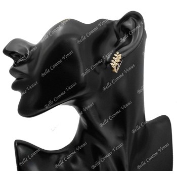 Creoolse laurierblad oorbellen bezet met zirkoonoxide 750 verguld 3 micron