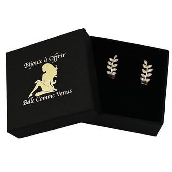 Creoolse laurierblad oorbellen bezet met zirkoonoxide 750 verguld 3 micron