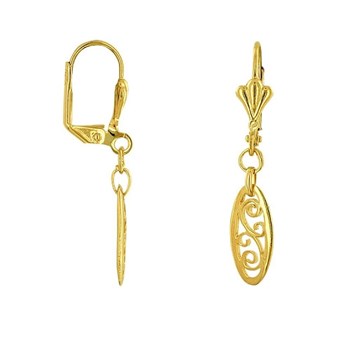 Boucles d'oreilles dormeuses ovale arabesque ciselée Plaqué OR 750 3 microns