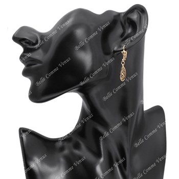 Boucles d'oreilles dormeuses ovale arabesque ciselée Plaqué OR 750 3 microns