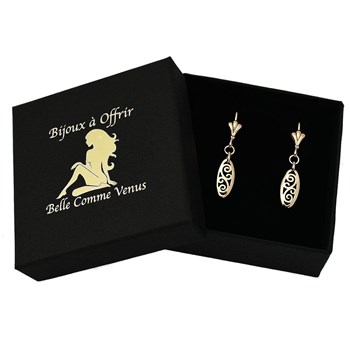 Boucles d'oreilles dormeuses ovale arabesque ciselée Plaqué OR 750 3 microns