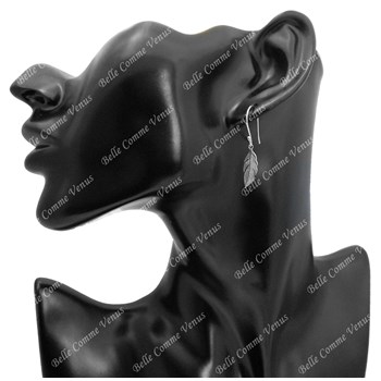 Boucles d'oreilles pendantes plume Argent 925 Rhodié