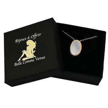 Parelmoer en natuursteen medaillon ketting 750 verguld 3 micron