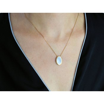 Parelmoer en natuursteen medaillon ketting 750 verguld 3 micron