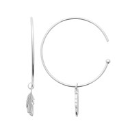 Boucles d'oreilles créoles plume pendante Argent 925 Rhodié