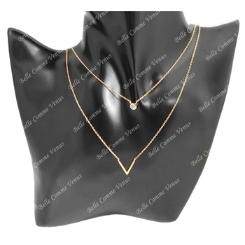 Collier 2 rangs forme V et oxyde de zirconium rond Plaqué OR 750 3 microns