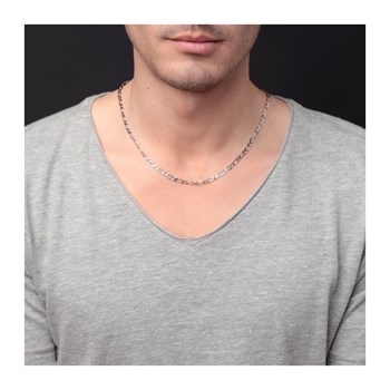 Collier - Chaine Homme Argent 925 - Maille Figaro Alternée 1+1 - 60cm