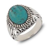 Bague créateur fait main pierre de turquoise véritable sur Argent 925 effet vieilli
