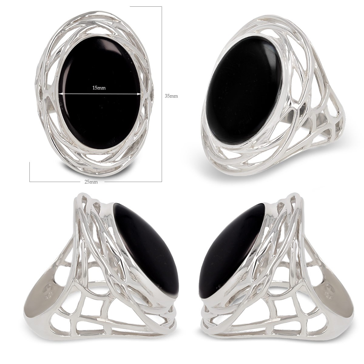 925 Argent Plaqué Fashion Ring Taille à choisir Black Onyx /& Autres Pierres Gemmes