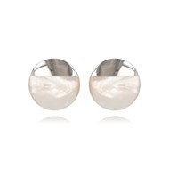 Boucles d'oreilles disque de nacre blanche naturelle sertie argent 925 rhodié