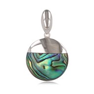 Pendentif médaillon de nacre abalone multicolore sertie argent 925 rhodié