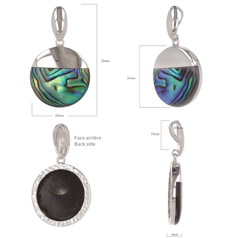 Pendentif médaillon de nacre abalone multicolore sertie argent 925 rhodié - vue 2