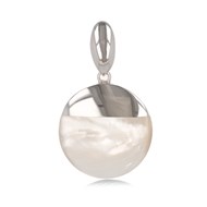 Pendentif en médaillon de nacre blanche serti argent 925 rhodié