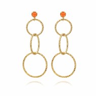 Boucles d'oreille argent doré cercles 3d et pierre naturelle orange