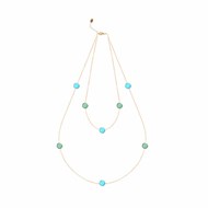 Collier argent  double rangs goutte de cristal dore  pierres vertes et bleues