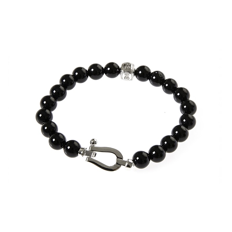 Bracelet argent mousqueton et pierres naturelles onyx - vue V1