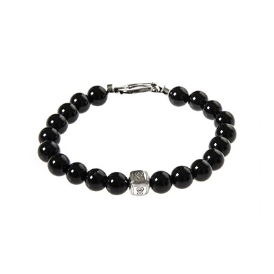 Bracelet argent mousqueton et pierres naturelles onyx - vue V2