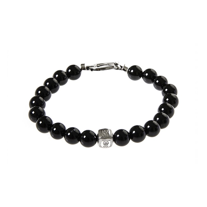 Bracelet argent mousqueton et pierres naturelles onyx - vue V2